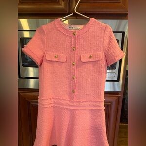 Rare Zara Pink Boucle Tweed Dress with Gold buttons
NWOT